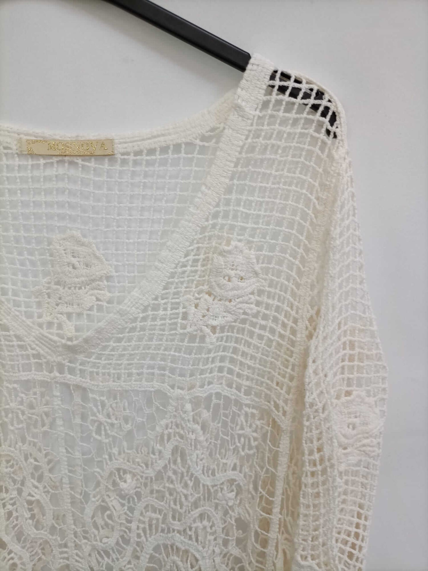 MOSNOVA.Top encaje beige flecos TU (s/m)