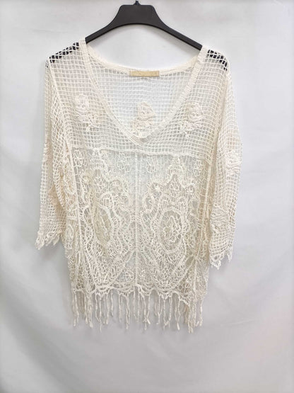 MOSNOVA.Top encaje beige flecos TU (s/m)