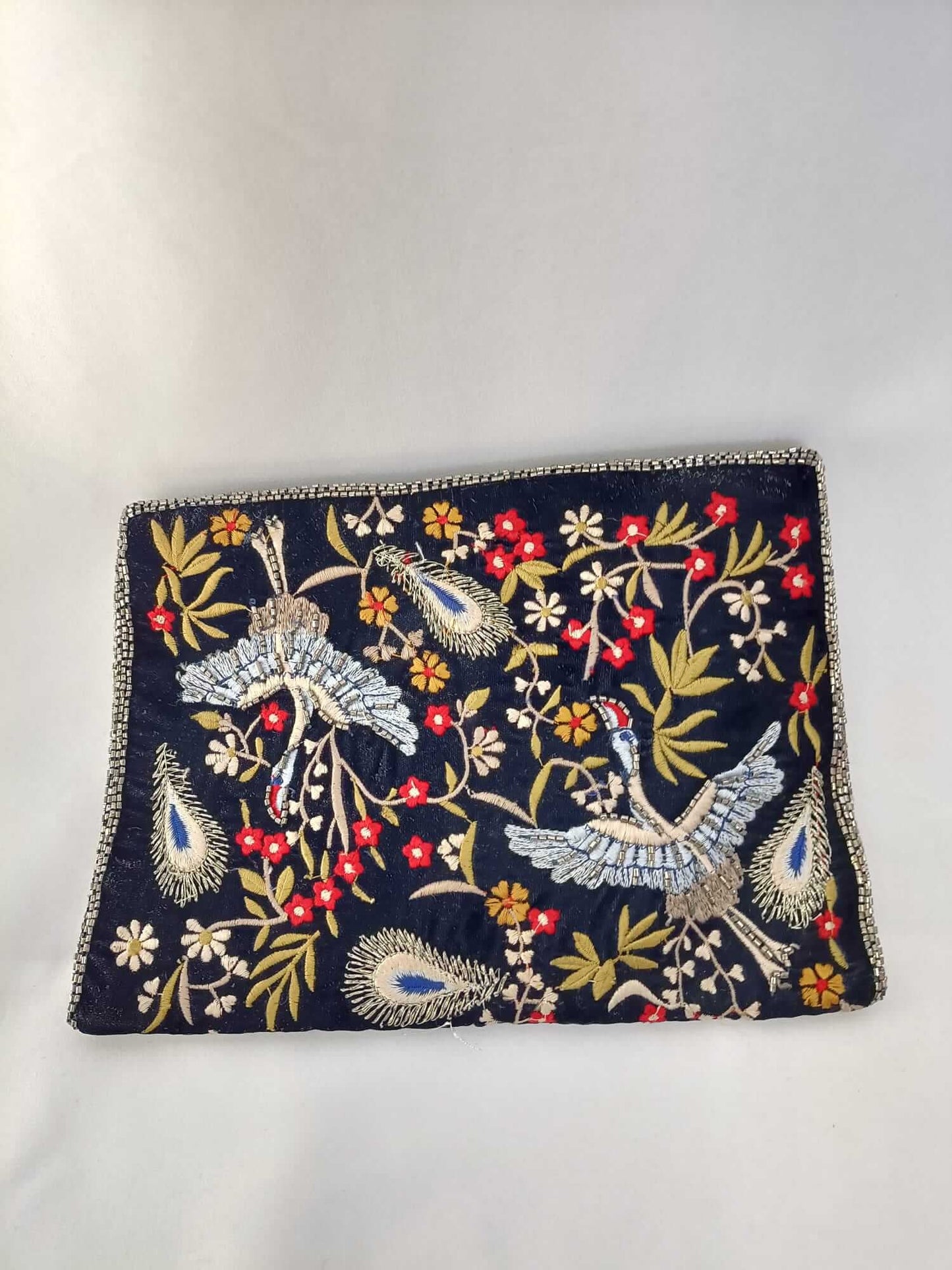 ZARA. Blue embroidered velvet wallet