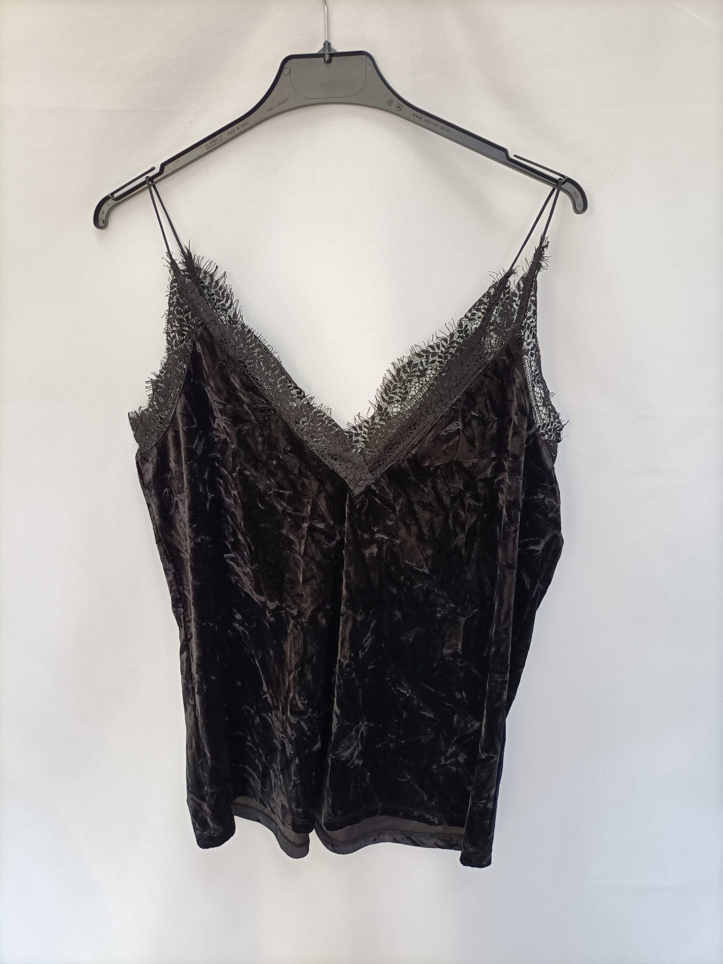 ZARA.Top lencero negro terciopelo T.s