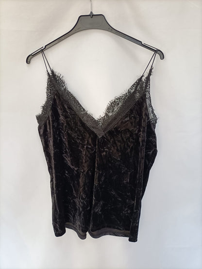 ZARA.Top lencero negro terciopelo T.s