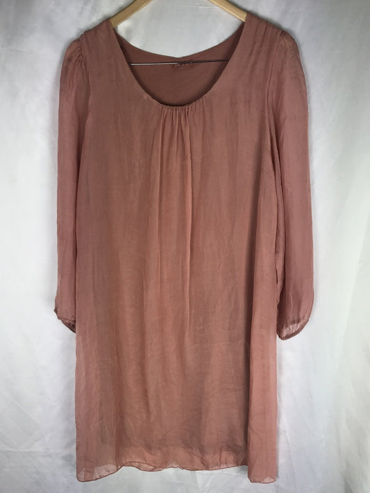 PURA SEDA. Vestido rosa seda T.s/m