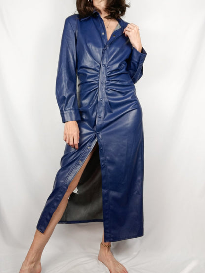 ZARA. Vestido efecto piel azul T.s