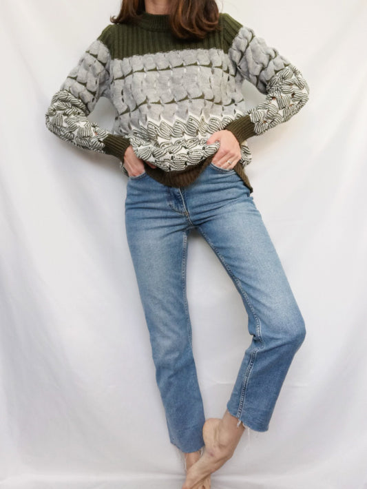 OTRAS. Jersey troquelado gris y verde T.u (m)