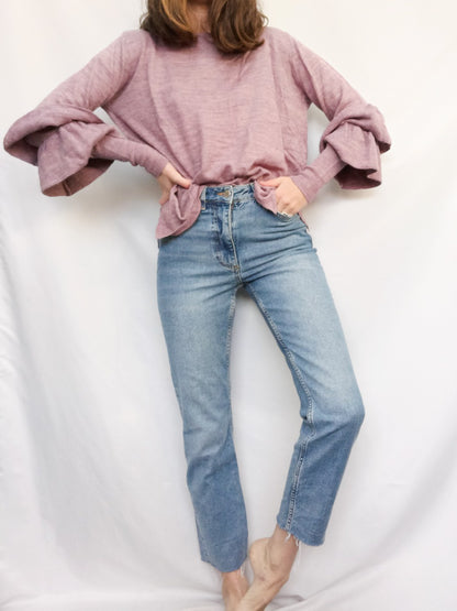 CORTEFIEL. Purple mottled sweater with ruffle detail.