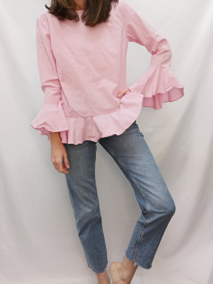 PRIMARK. Pink ruffled blouse, size 36