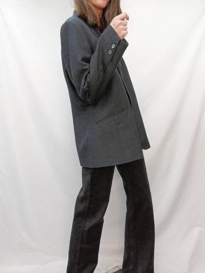 ALICIA MOYA. Vintage blue herringbone blazer, size 48