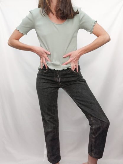 ONLY. Top verde canalé T.s