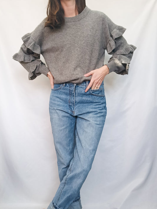 J. CREW. Jersey gris volantes T.xs