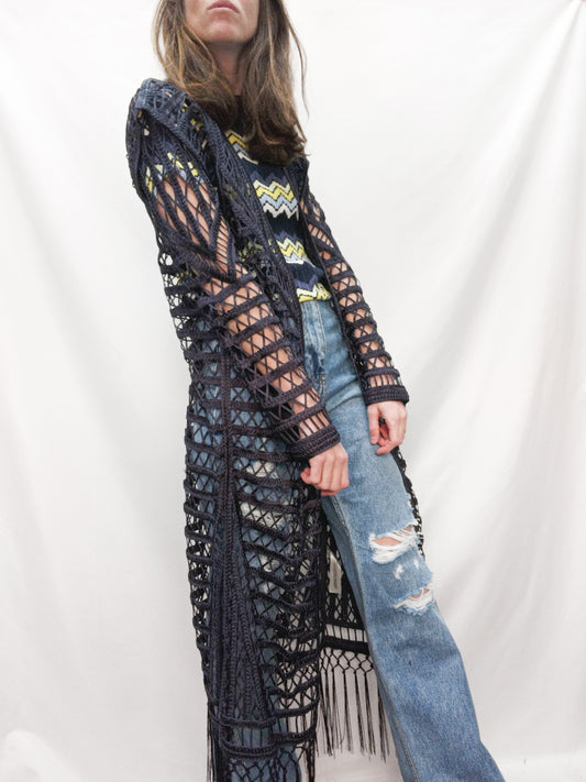 UTERQÜE. Chaqueta croche azul T.s