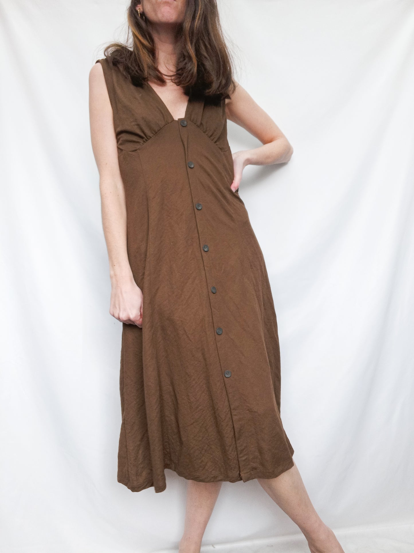 PULL&BEAR. Vestido verde Abotonado T.s