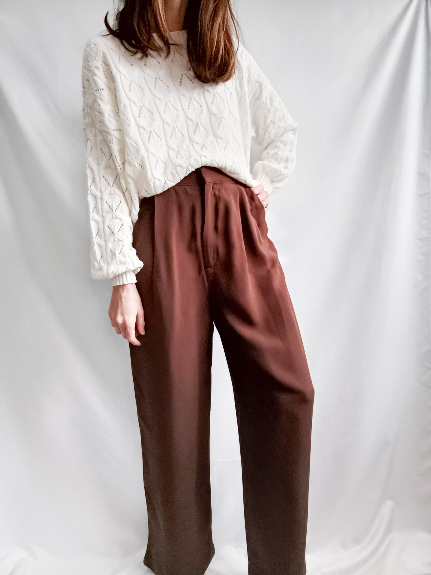 ZARA. Brown wide-leg trousers Ts