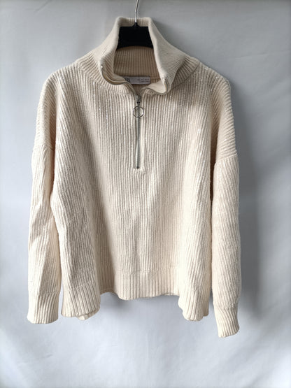 ZARA. Jersey beige lentejuelas T.s