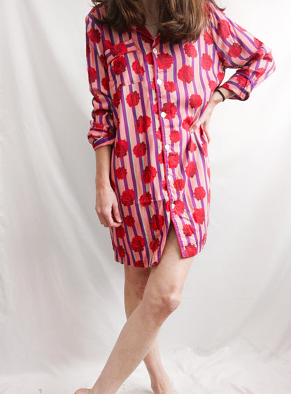 ROCIO PERALTA. Vestido camisero flores y rayas T.m