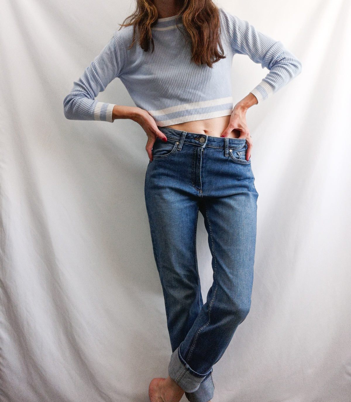 OTRAS. Top canalé azul y blancos T.u(s)