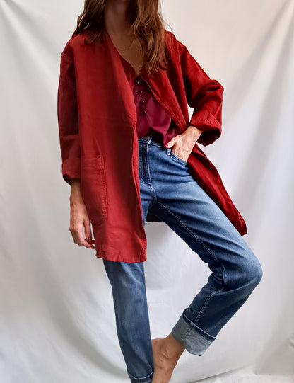 ZARA. Chaqueta burdeos lino T.xs