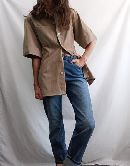 ZARA. Camisa camel Entallada T.xs