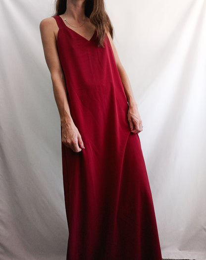 MANGO. Vestido largo burdeos T.m