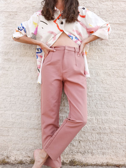 SHEIN.Pantalones pinzas rosa apagado T.S