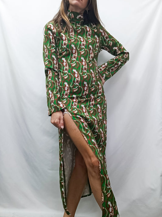 ZARA.Vestido largo recto estampado T.xs