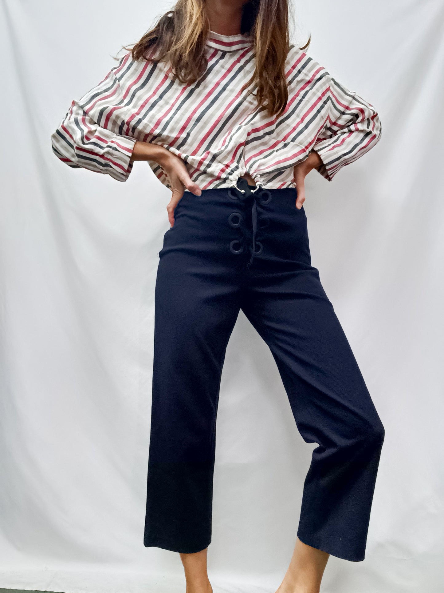 ZARA.Pantalones azules lazos T.s