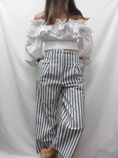 ZARA.Pantalones culotte rayas T.xs