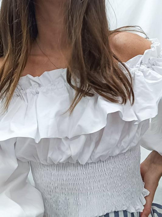 ZARA.Top fruncido nido de abeja T.L