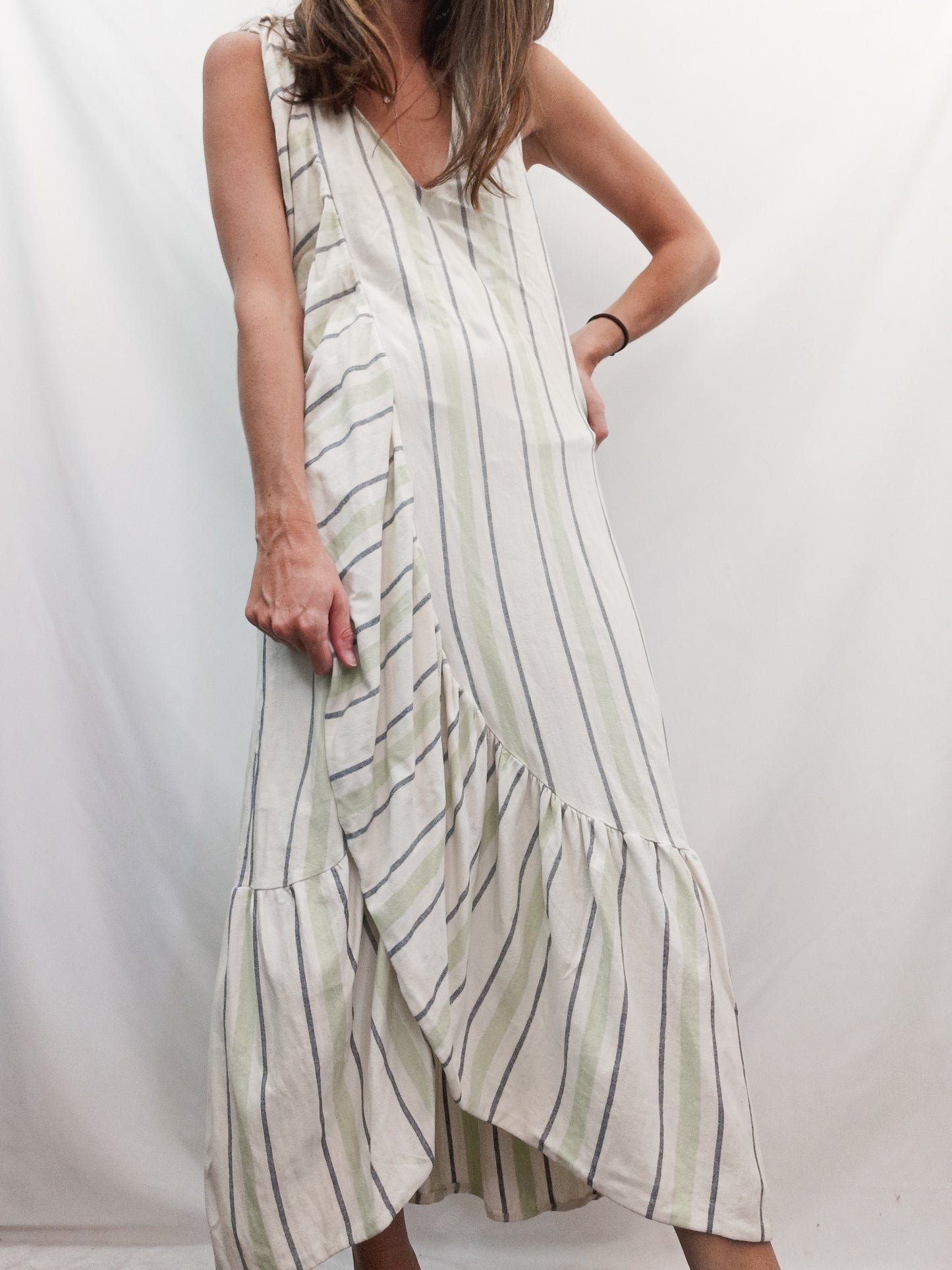 ZARA. Vestido Beige rayas T.s