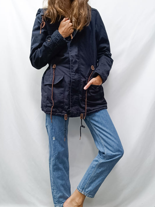 PULL&BEAR. Parka azul borrego T.m