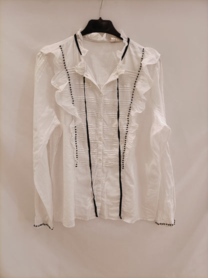 SEZANE. Blusa blanca volantes T.40(m)