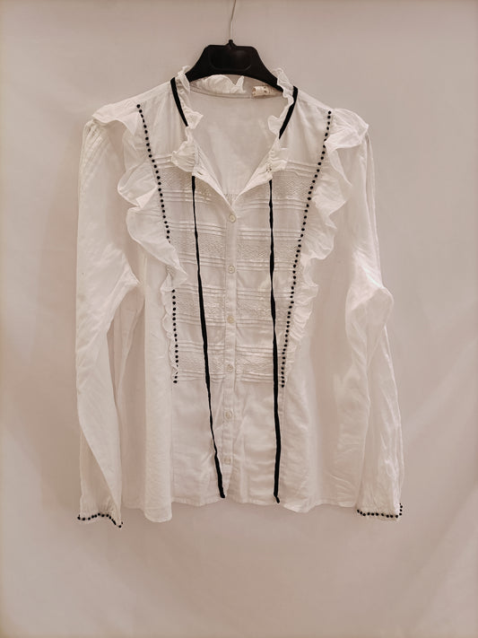 SEZANE. Blusa blanca volantes T.40(m)