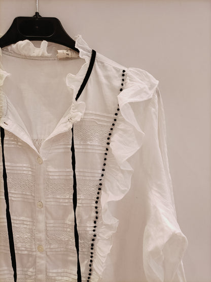 SEZANE. Blusa blanca volantes T.40(m)