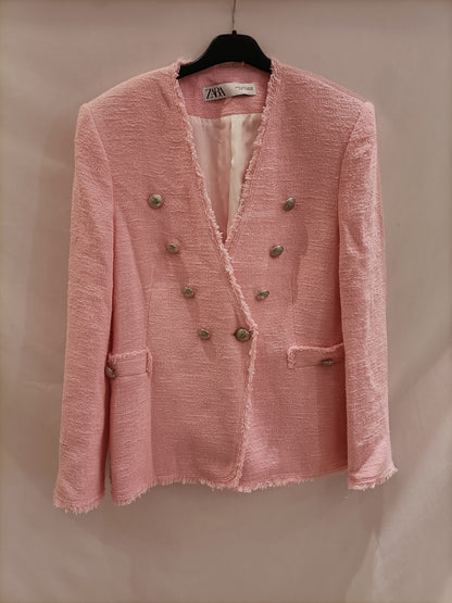 ZARA. Chaqueta rosa tweed T.m