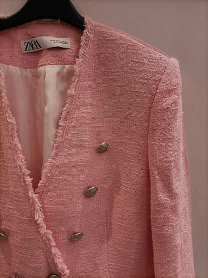ZARA. Chaqueta rosa tweed T.m