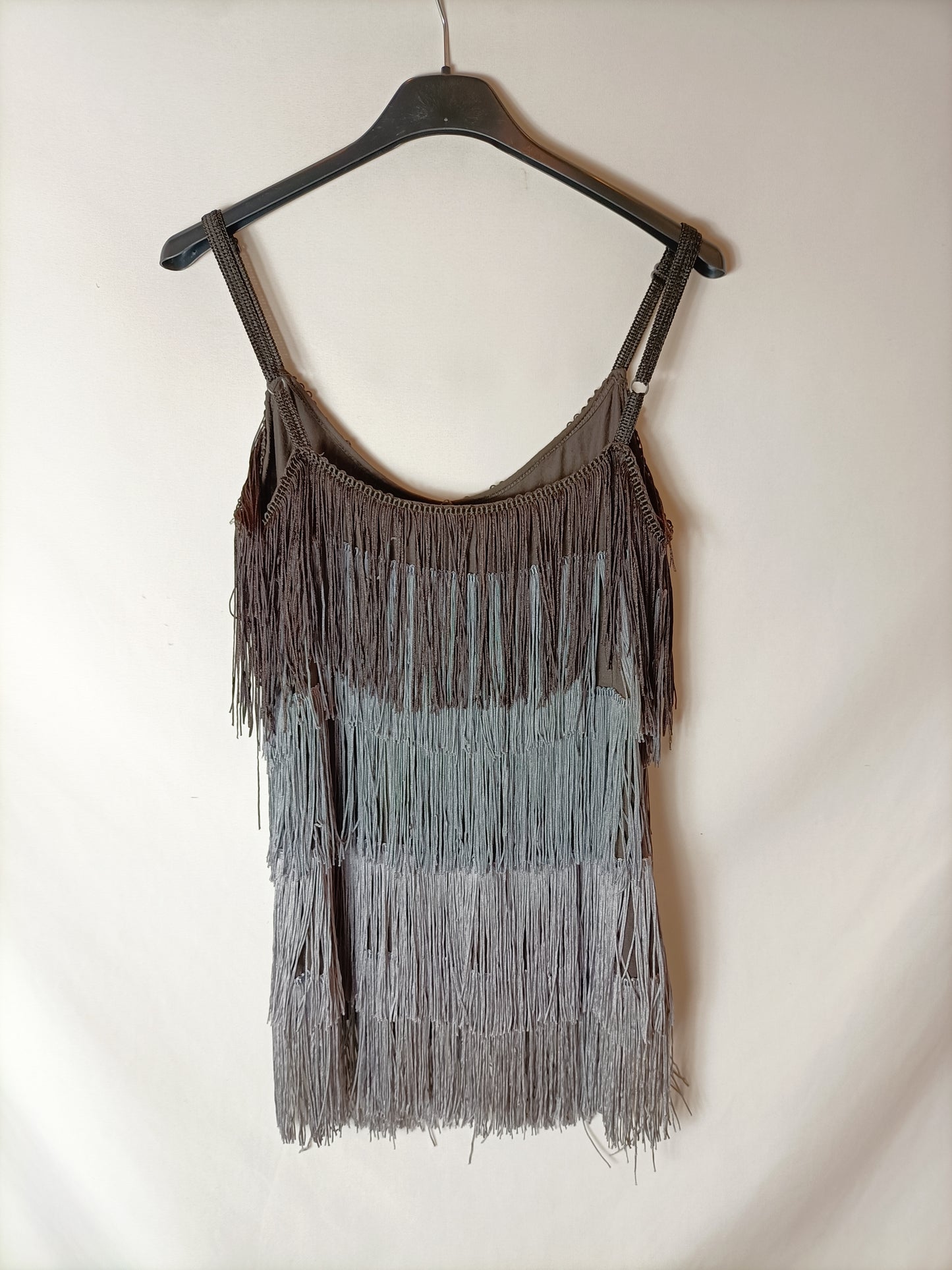 ZARA. Top flecos grises T.s