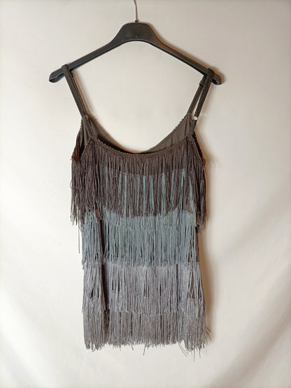 ZARA. Top flecos grises T.s
