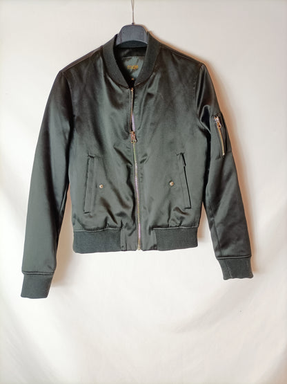 MAJE. Black bomber jacket with side zip. Size 36