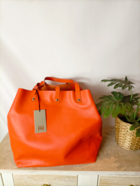 GLORIA ORTIZ. Bolso piel shopper naranja