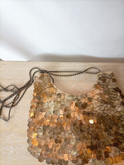 MASSIMO DUTTI. Bolso lentejuelas beige