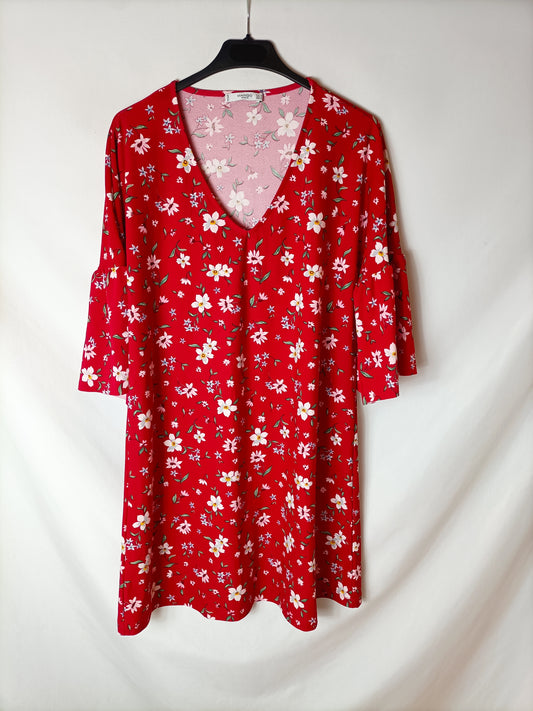 MANGO. Vestido rojo flores. T M