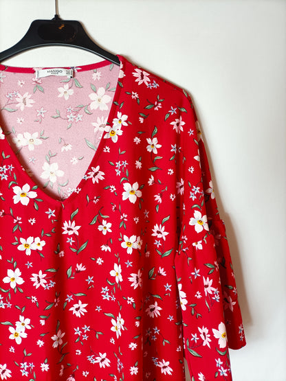 MANGO. Vestido rojo flores. T M