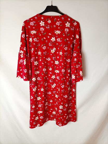 MANGO. Vestido rojo flores. T M