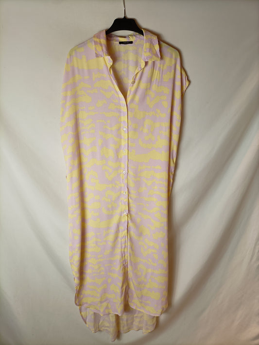 PARFOIS. Vestido largo camisero bicolor. T M (tara)