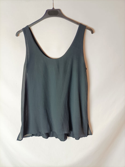 MANGO. Top negro gasa T S