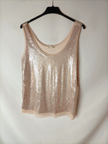 ZARA. Top color nude mini lentejuelas. T M
