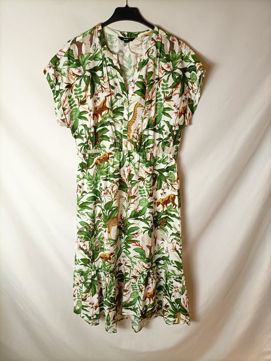 CORTEFIEL. Vestido estampado tropical. T S (tara)