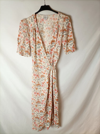 JOLIE JOLIE. Vestido midi cruzado flores. T L