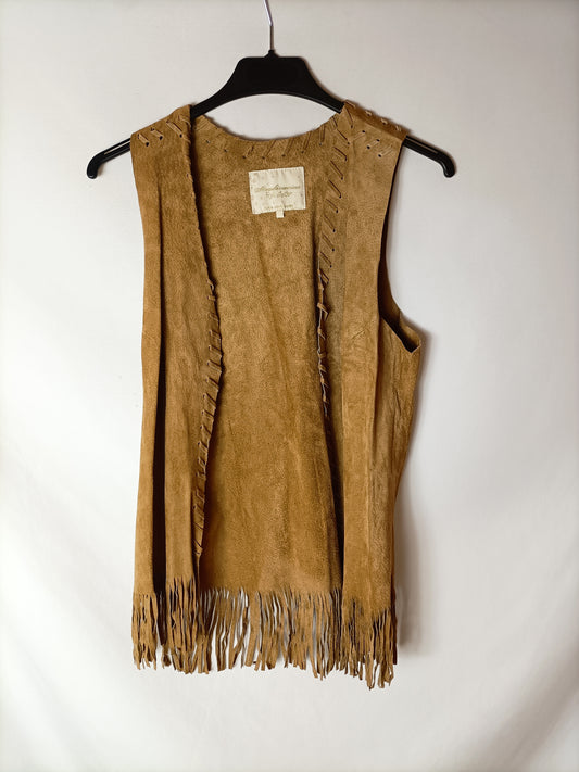 STRADIVARIUS. Chaleco piel flecos T.m