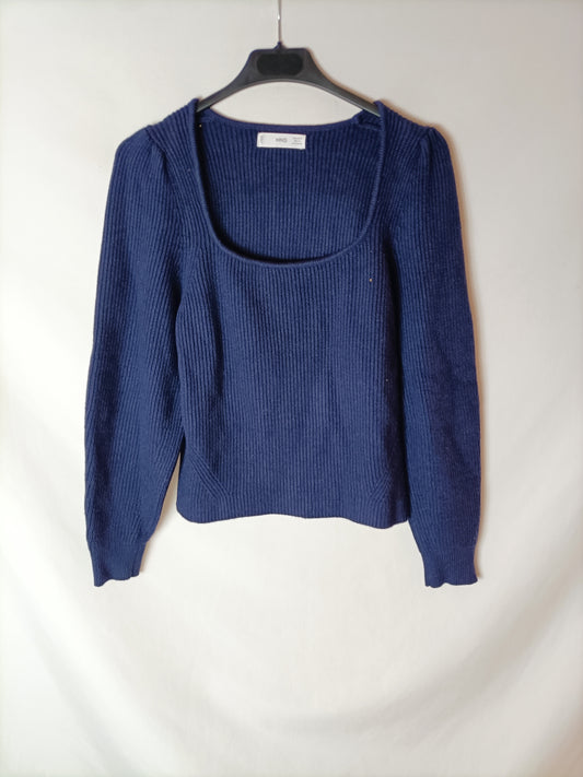 MANGO. Jersey azul canalé T.s