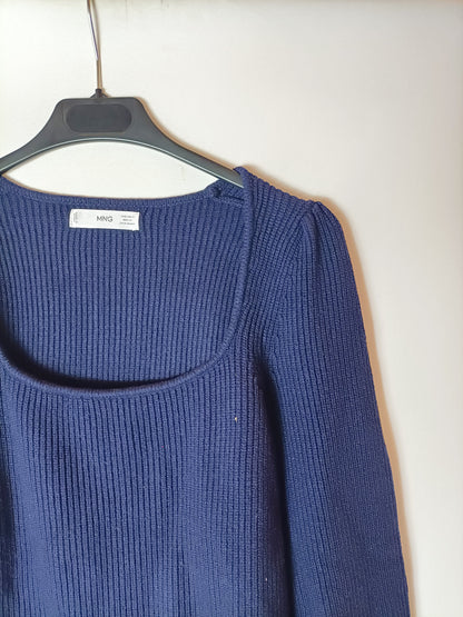 MANGO. Jersey azul canalé T.s